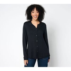 Make It Real Women's Top Sz XL Fine Gauge Sweater Boyfriend Shirt Black A656454